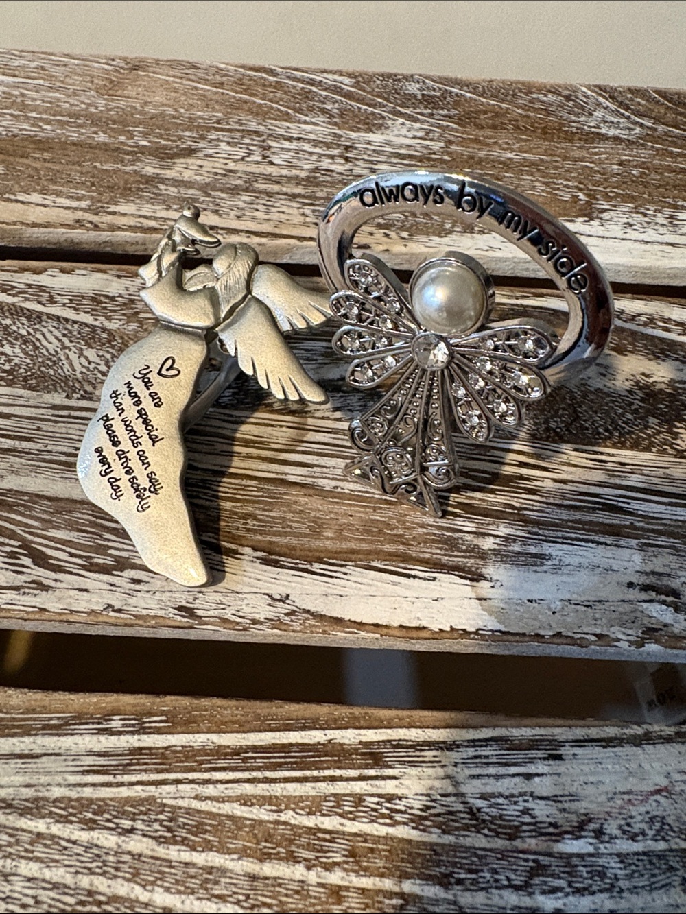 Silver Angel Wing Memorial Ornament with Pearl Accent